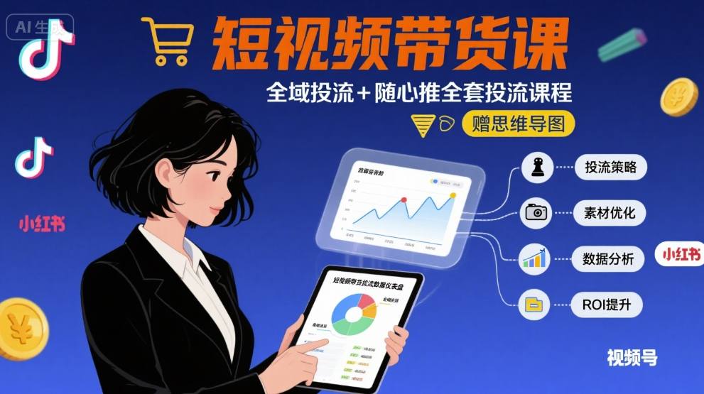 最新短视频带货课，全域投流+随心推全套投流课程+思维导图-学链网创