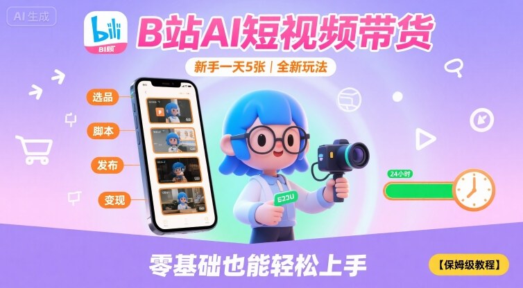 B站AI短视频带货，新手一天5张，全新玩法【保姆级教程】-学链网创