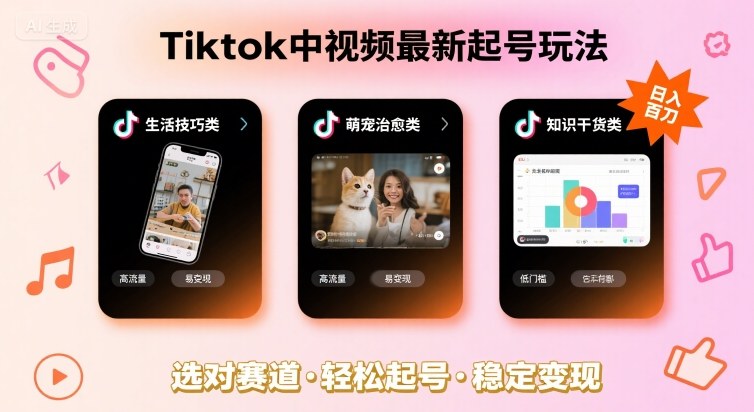 Tiktok中视频最新起号玩法，想要日入百刀，做好这几个赛道就可以了-学链网创