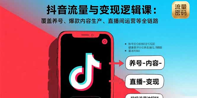 抖音流量与变现逻辑课：覆盖养号、爆款内容生产、直播间运营等全链路-学链网创
