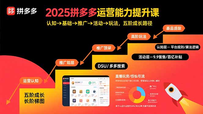 2025拼多多运营能力提升课：认知→基础→推广→活动→玩法，五阶成长路径-学链网创