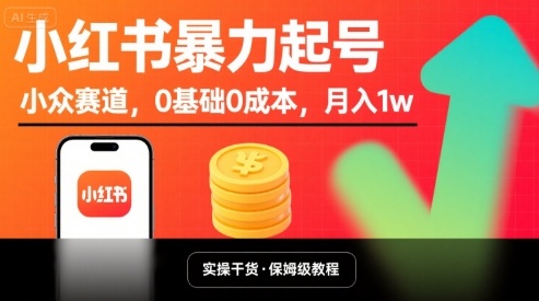 小红书暴力起号，小众赛道，0基础0成本，月入1w-学链网创