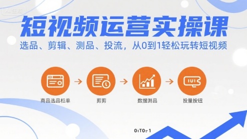短视频运营实操课，选品、剪辑、测品、投流，从0到1轻松玩转短视频-学链网创