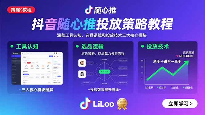 抖音随心推投放策略教程：涵盖工具认知、选品逻辑和投放技术三大核心模块-学链网创