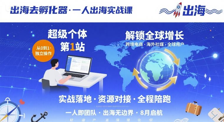出海去孵化器，一人出海实战课，​超级个体第1站，解锁全球增长-学链网创