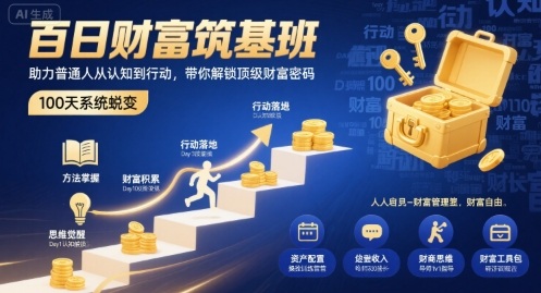百日财富筑基班，助力普通人从认知到行动，带你解锁顶级财富密码-学链网创