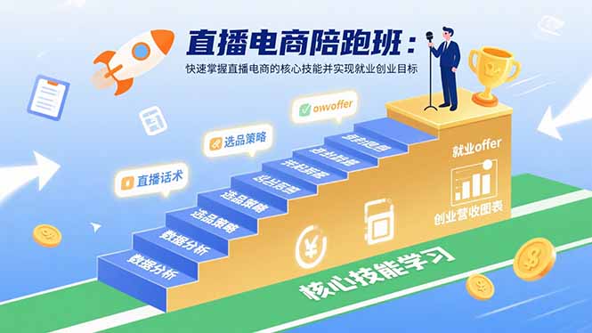 直播电商陪跑班：快速掌握直播电商的核心技能并实现就业/创业目标-学链网创