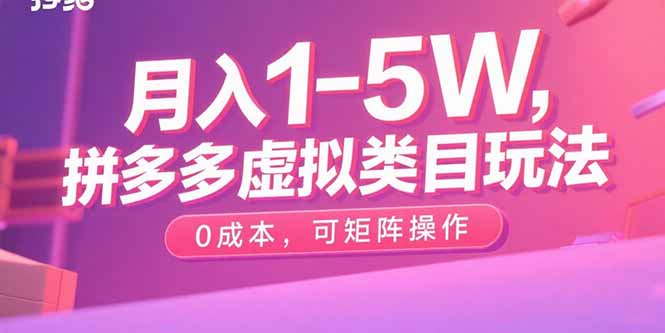 月入1-5W，拼多多虚拟类目玩法，0成本，可矩阵操作-学链网创