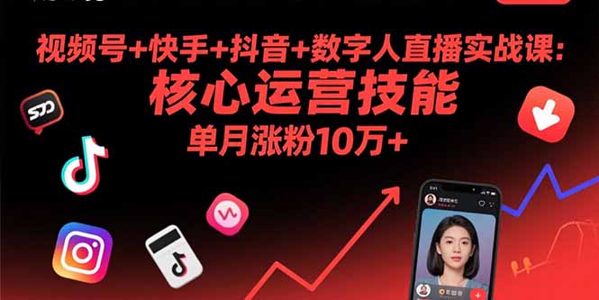 视频号+快手+抖音+数字人直播实战课(9月-学链网创