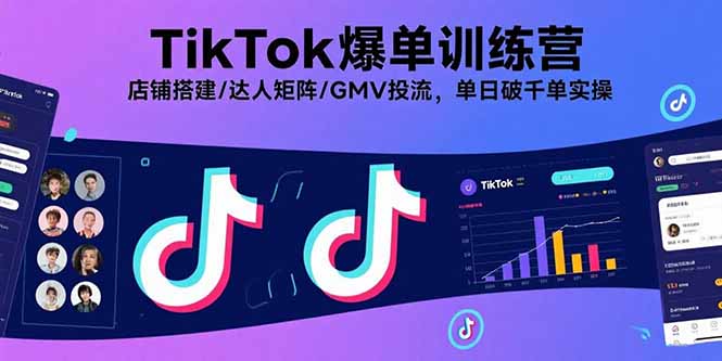 TikTok爆单训练营，店铺搭建/达人矩阵/GMV投流，单日破千单实操-学链网创