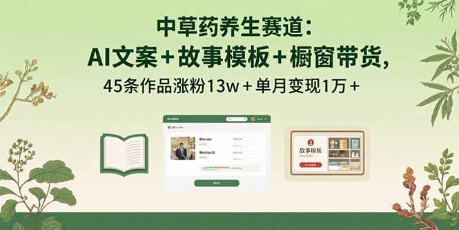 中草药养生赛道：AI文案+故事模板+橱带货，45条作品涨粉13w+单月变现1万+-学链网创