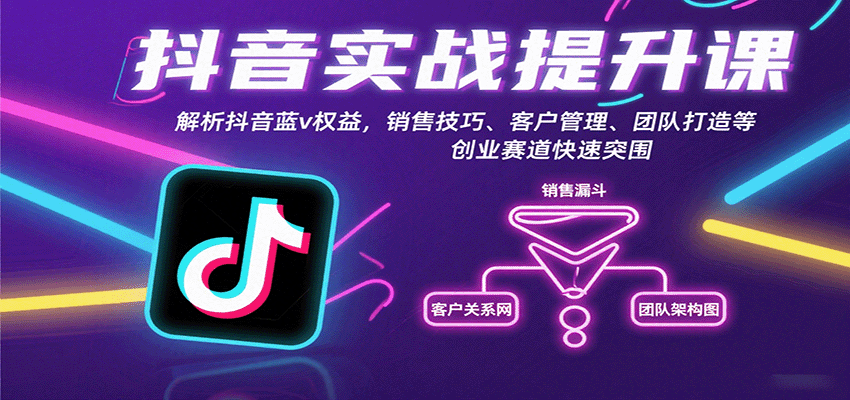 抖音实战提升课：解析抖音蓝v权益，销售技巧、客户管理、团队打造等创业赛道快速突围-学链网创