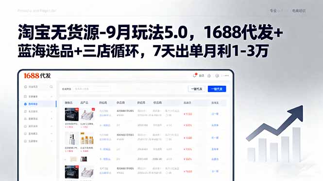 淘宝无货源-9月玩法5.0，1688代发+蓝海选品+三店循环，7天出单月利1-3万-学链网创