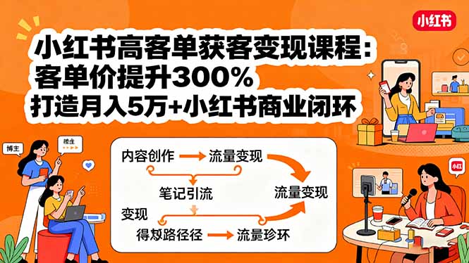 小红书高客单获客变现课程：客单价提升300%，打造月入10万+小红书商业闭环-学链网创