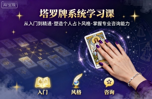 塔罗牌系统学习课，助你从入门到精通，塑造个人占卜风格，掌握专业咨询能力-学链网创