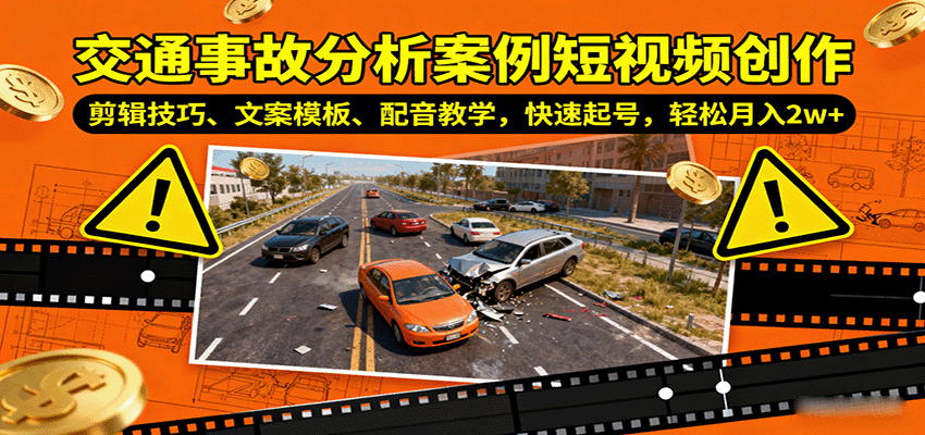 交通事故分析案例短视频创作，剪辑技巧、文案模板、配音教学，快速起号，轻松月入2w+-学链网创