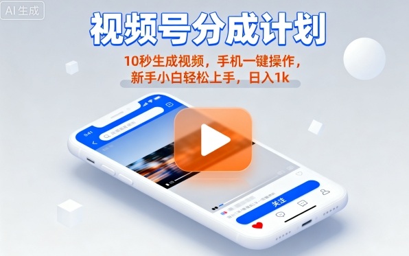 视频号分成计划懒人玩法，10秒生成视频，手机一键操作，新手小白轻松上手，日入1K【揭秘】-学链网创