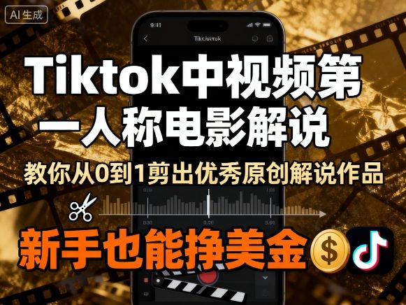 Tiktok中视频第一人称电影解说，教你从0到1剪出一个优秀的原创解说作品，新手也能挣美金-学链网创