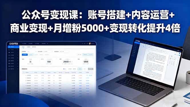公众号变现课：账号搭建+内容运营+商业变现+月增粉5000+变现转化提升4倍-学链网创