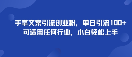 手掌文案引流创业粉，单日引流100+，可适用任何行业，小白轻松上手-学链网创