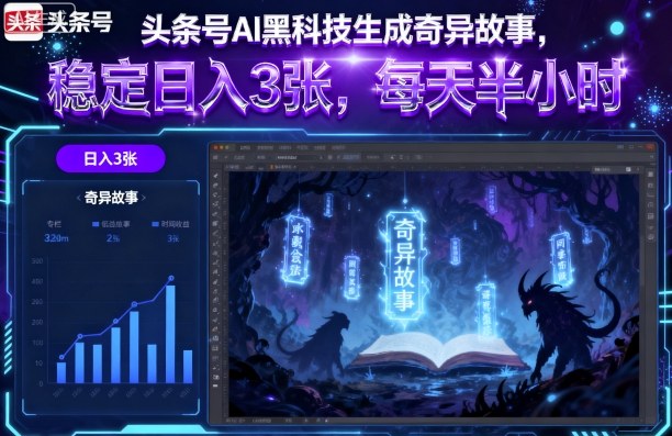 头条号AI黑科技生成奇异故事，稳定日入3张，每天半小时-学链网创