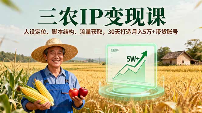 三农IP变现课，人设定位、脚本结构、流量获取，30天打造月入5万+带货账号-学链网创