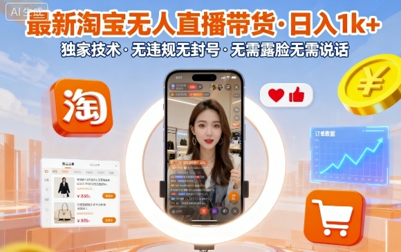 最新淘宝无人直播带货，日入1k+，独家技术，无违规无封号，无需露脸无需说话【揭秘】-学链网创