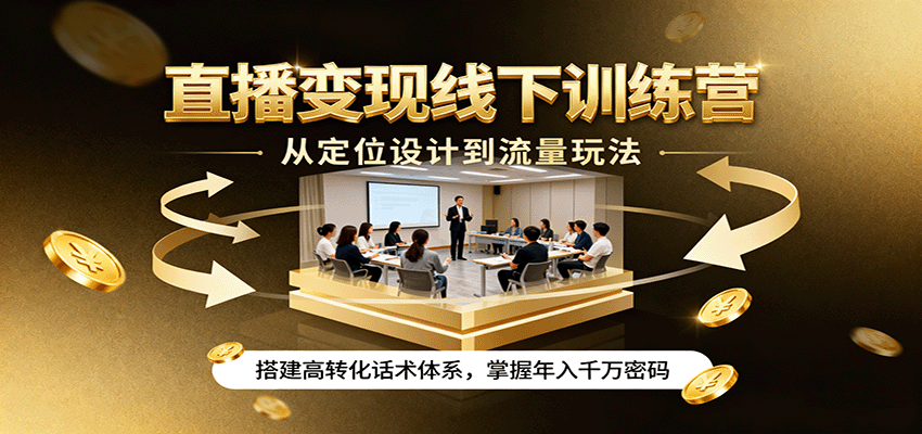 直播变现线下训练营，从定位设计到流量玩法，搭建高转化话术体系，掌握年入千万密码-学链网创