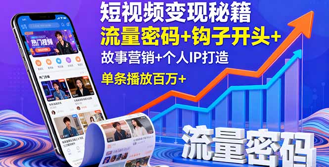 短视频变现秘籍，流量密码+钩子开头+故事营销+个人IP打造，单条播放百万+-学链网创