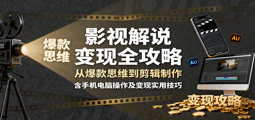 影视解说变现全攻略：从爆款思维到剪辑制作，含手机电脑操作及变现实用技巧-学链网创