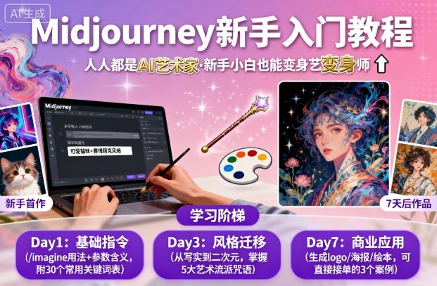 midjourney新手入门教程：人人都是AI艺术家，新手小白也能变身艺术大师-学链网创