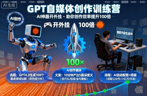 GPT自媒体创作训练营：AI神器开外挂，助你创作效率提升100倍-学链网创