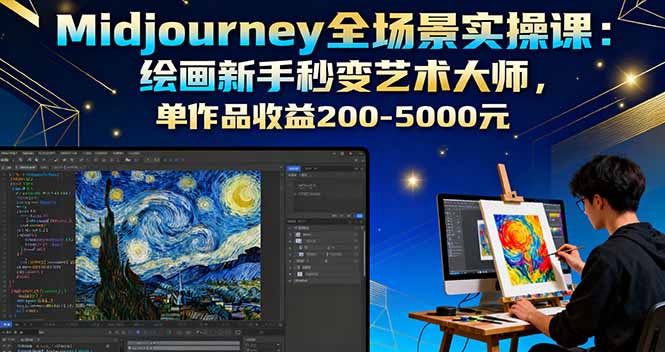 Midjourney全场景实操课：绘画新手秒变艺术大师，单作品收益200-5000元-学链网创