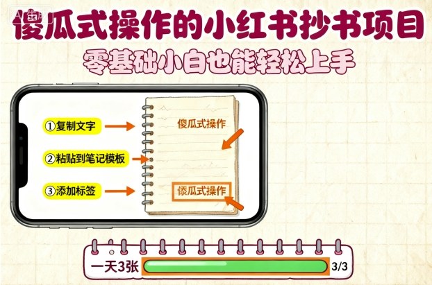 傻瓜式操作的小红书抄书项目，会复制粘贴就行，零基础小白也能一天3张-学链网创