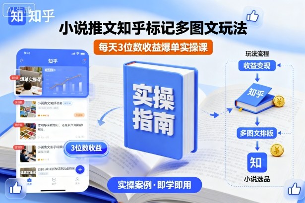 小说推文知乎标记多图文玩法，每天3位数收益爆单实操课-学链网创
