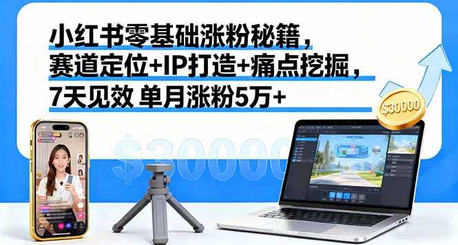 小红书零基础涨粉秘籍，赛道定位+IP打造+痛点挖掘，7天见效 单月涨粉5万+-学链网创