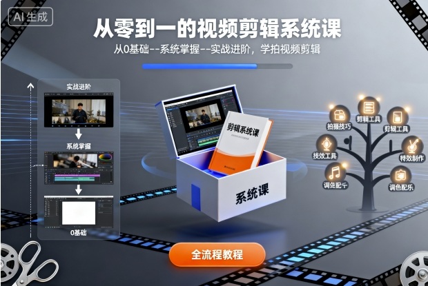 从零到一的视频剪辑系统课，从0基础–系统掌握–实战进阶，学拍视频剪辑-学链网创