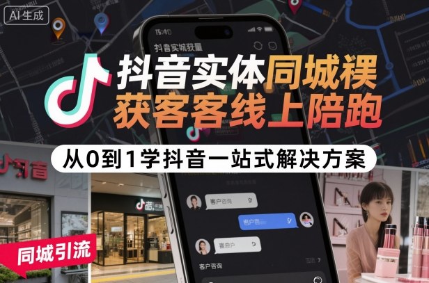 抖音实体同城获客线上陪跑，从0到1学抖音一站式解决方案-学链网创