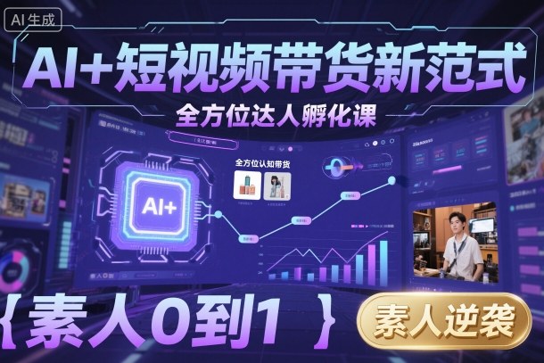 AI+短视频带货新范式全方位达人孵化课，素人也可以从0到1，全方位认知短视频带货-学链网创
