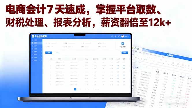 （16192期）电商会计7天速成，掌握平台取数、财税处理、报表分析，薪资翻倍至12k+-学链网创