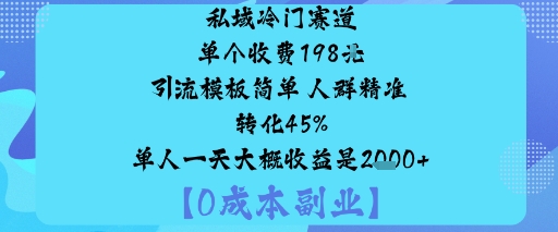 私域冷门赛道:单个收费198米引流模板简单人群精准转化45%单人一天大概收益是1k+-学链网创