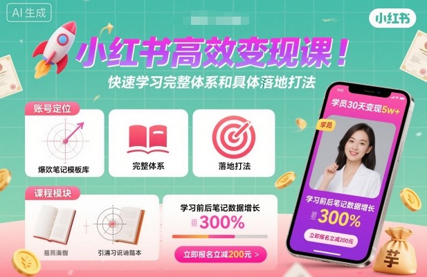 小红书高效变现课，快速学习小红书完整体系和具体落地打法-学链网创