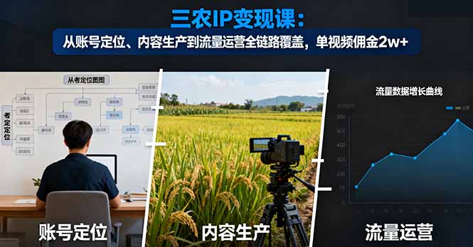 三农IP变现课：从账号定位、内容生产到流量运营全链路覆盖，单视频佣金2w+-学链网创