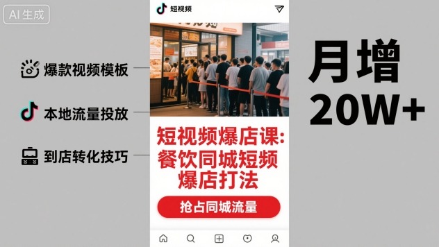 短视频爆店课，餐饮同城短视频爆店打法-学链网创