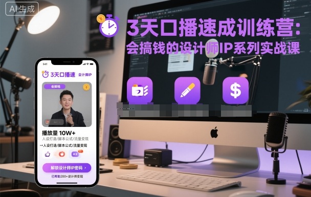 3天口播速成训练营,会搞钱的设计师IP系列实战课-学链网创