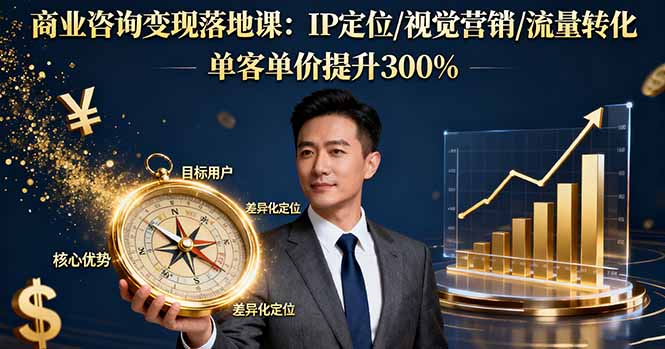 商业咨询变现落地课：IP定位/视觉营销/流量转化，单客单价提升300%-学链网创