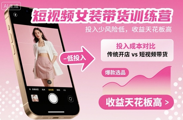 短视频女装带货训练营，投入少风险低，收益天花板高-学链网创