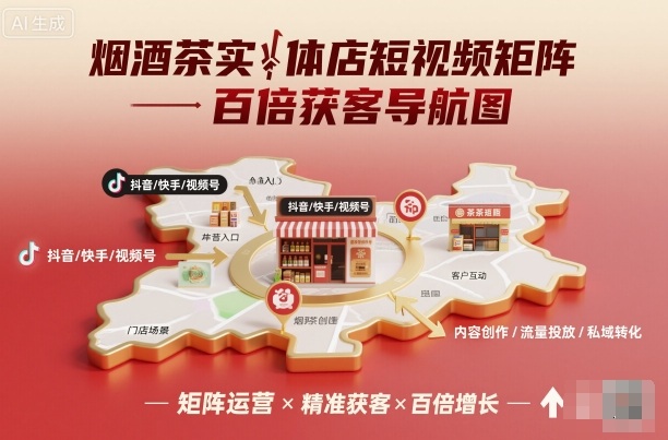 烟酒茶实体店短视频矩阵百倍获客导航图-学链网创
