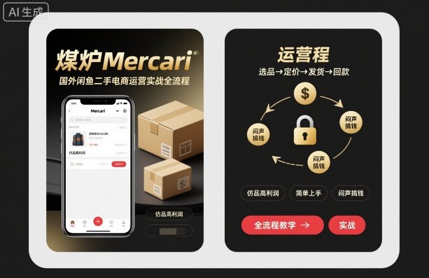 煤炉Mercari国外闲鱼二手电商运营实战全流程，仿品高利润，简单上手，闷声搞钱-学链网创
