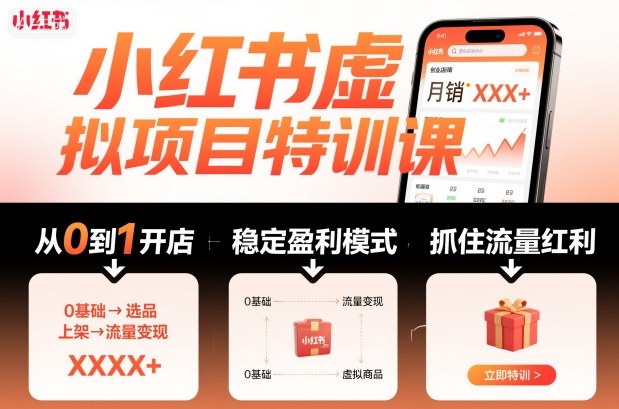 小红书虚拟项目特训课，帮你从0到1打造稳定盈利的店铺，抓住流量红利(更新9月)-学链网创